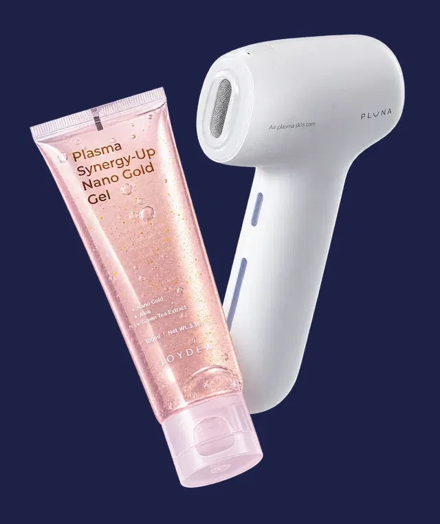The PLUNA device beside a tube of Plasma Synergy-Up Nano Gold Gel